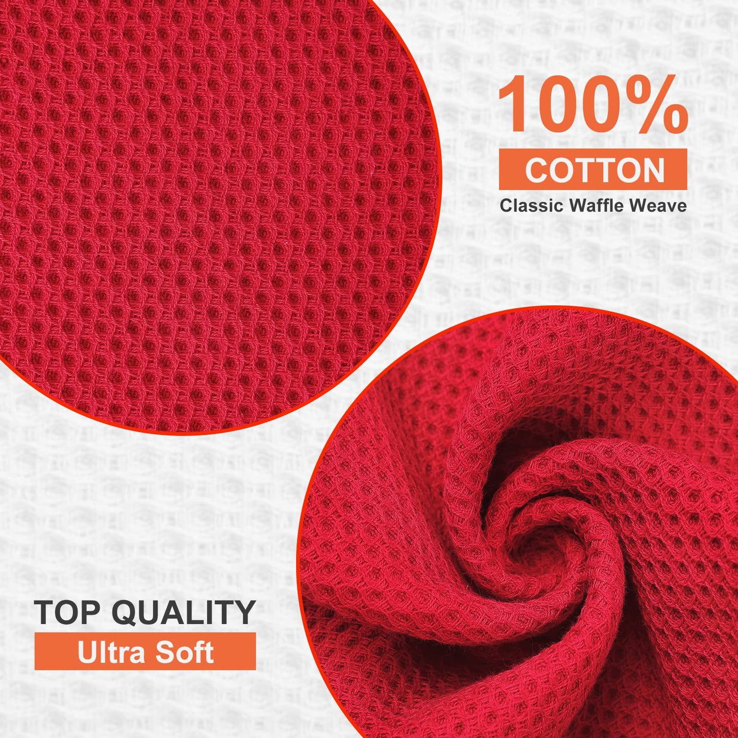 Kitinjoy 100% Cotton Kitchen Dish Cloths, 6 Pack Waffle Weave Ultra Soft Absorbent Dish Towels for Drying Dishes Quick Drying Kitchen Towels Dish Rags, 12 X 12 Inches, Red