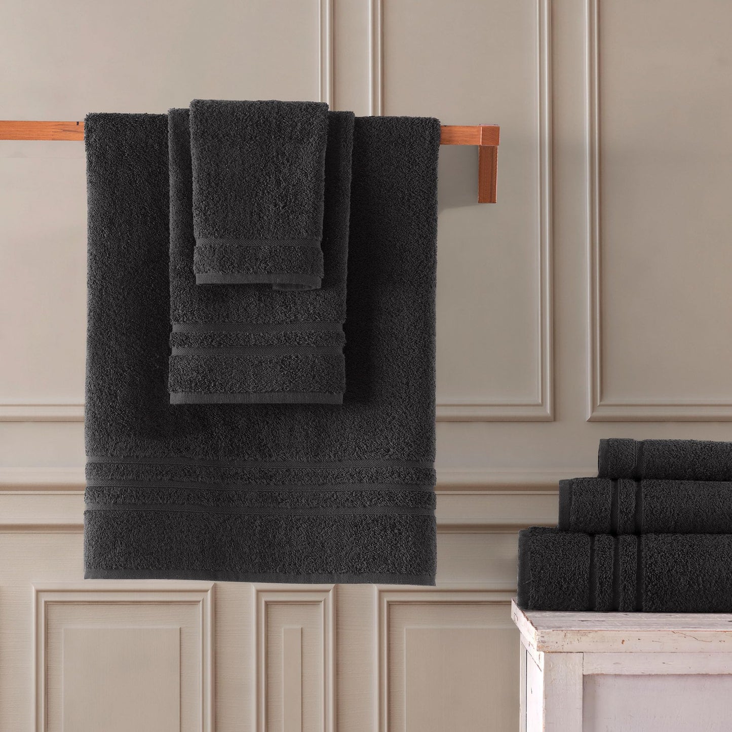 Hawmam Linen Black 6 Piece Bath Towels Set for Bathroom Original Turkish Cotton Soft, Absorbent and Premium 2 Bath Towels, 2 Hand Towels, 2 Washcloths