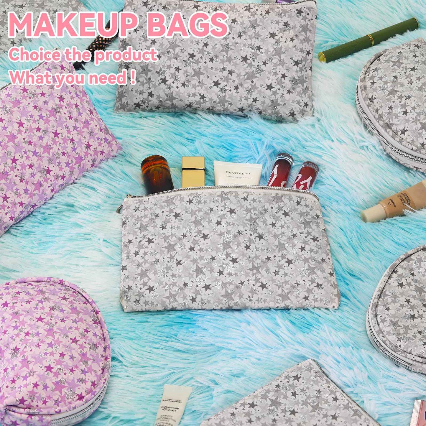 YedsIntu 12 Pieces Cosmetic Bag for Women, Makeup Bags with Zipper Waterproof Travel Toiletry Pouch, Cosmetic Packing Accessory Organizer (Grey)