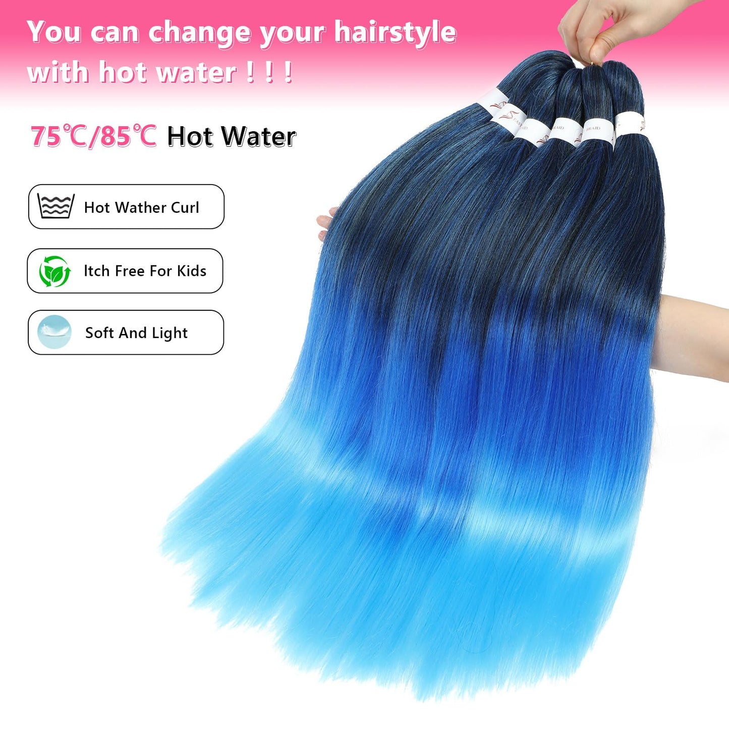 Braiding Hair Pre Stretched Ombre Braiding Hair Extensions for Braids 8Packs Long Braids Crochet Hair for Braiding 26 Inch EZ Braids Hot Water Setting Braiding Hair(70℃/80℃)