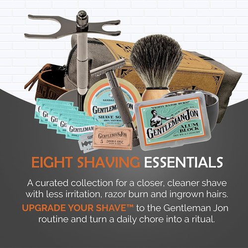 Gentleman Jon Supreme Shaving Collection - Deluxe Safety Razor Shaving Kit & Extra 50-Pack Platinum Double Edge Razor Blades - Extensive Wet Shave Set for Men - Superior Comfort and Smooth Shaves