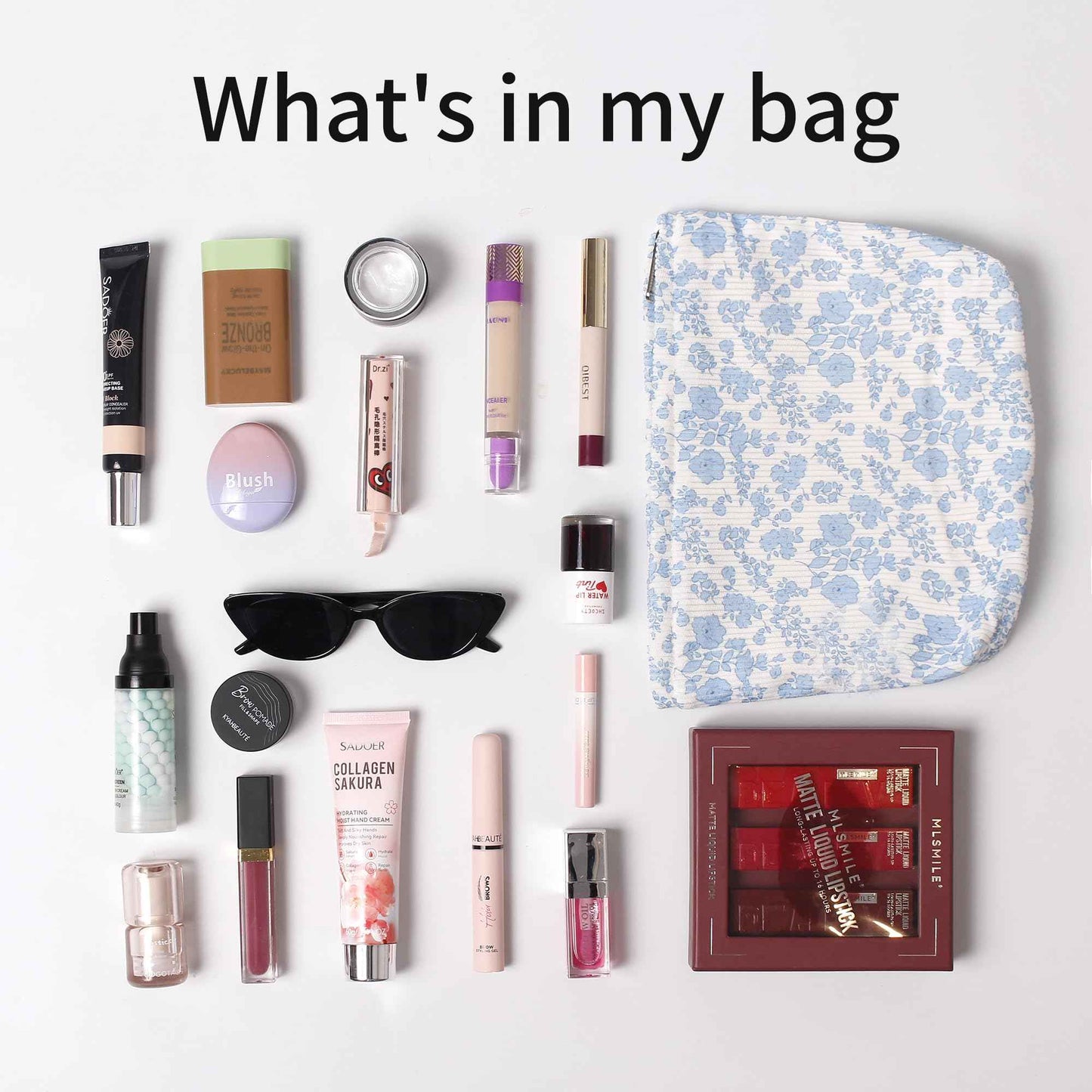 OZAOZ Makeup bag for Women, Flower Cosmetic Bags Zipper Pouch, Large Capacity Corduroy Makeup Bag, Travel Toiletry Bag Organizer for Women and Girls (Flower-F)