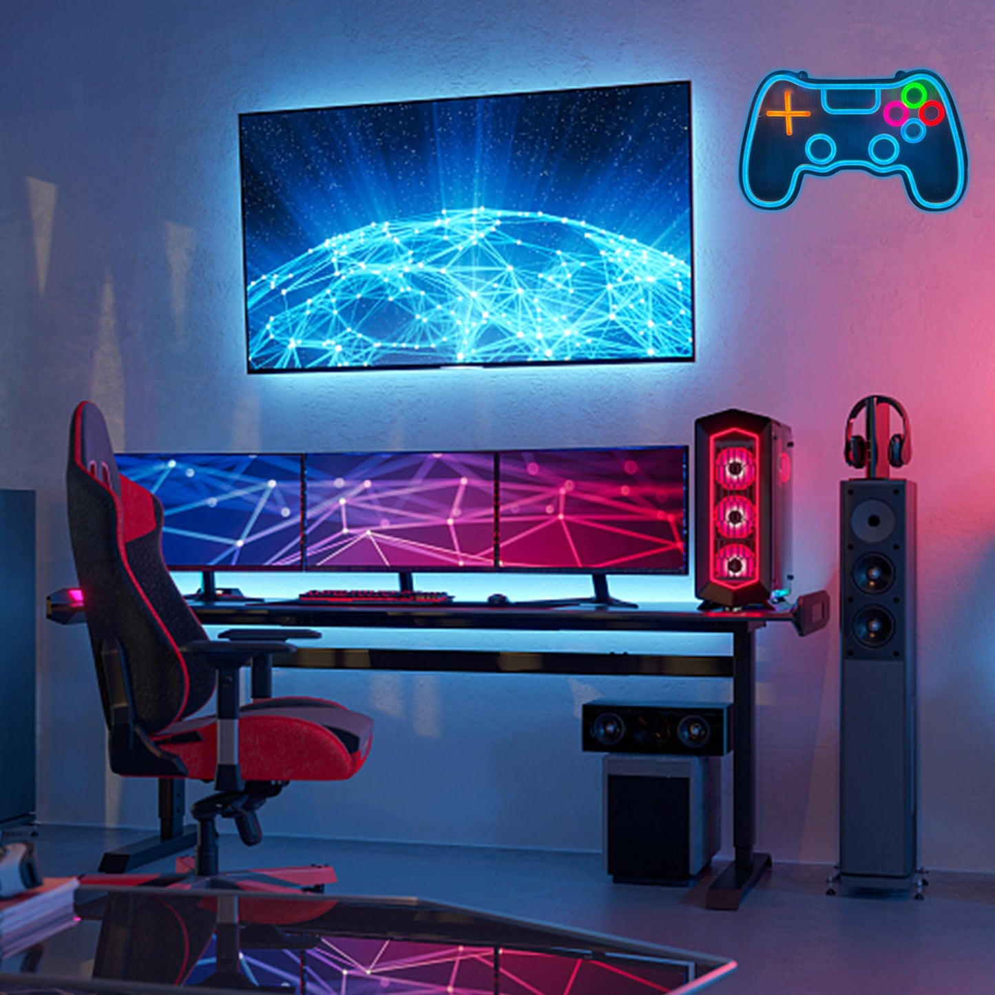 EASETIME Gaming Neon Sign Gamepad Shaped LED Sign for Game Room Decor USB Powered Christmas Neon Sign Wall Decor Vibrant Blue Gaming Light for Teens Dorm Decorations Gamer Gifts