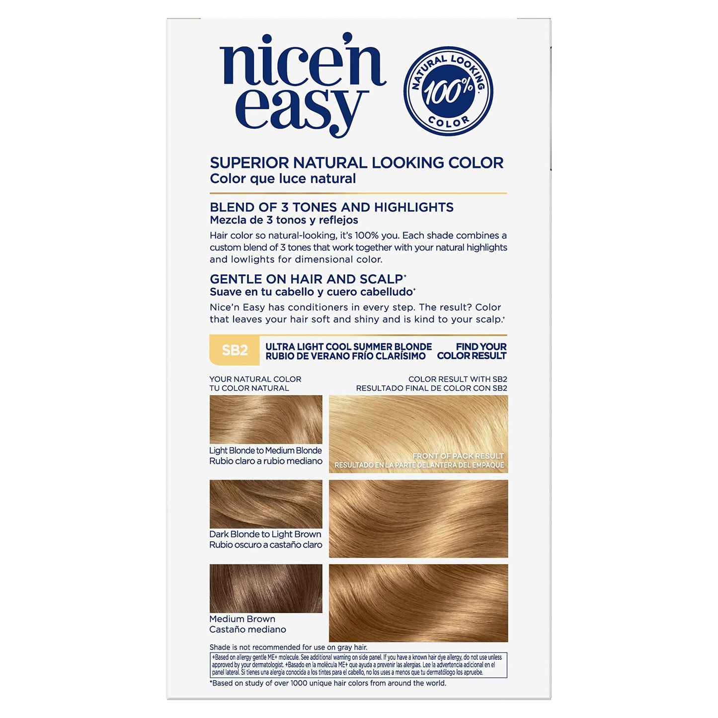 Clairol Nice'n Easy Permanent Hair Dye, SB2 Ultra Light Cool Blonde Hair Color, Pack of 1