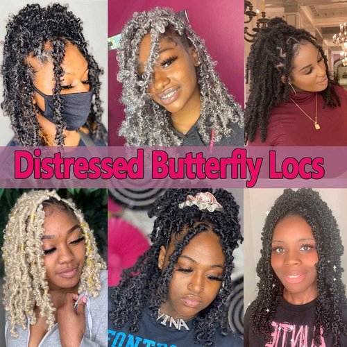 Beverlee Ombre Blonde Butterfly Locs Crochet Hair Short 6 Packs Crochet Bob Hair 12 Inch Messy Distressed Faux Locs Crochet Braids Pre-twisted Soft Locs Hair for Women #T27…
