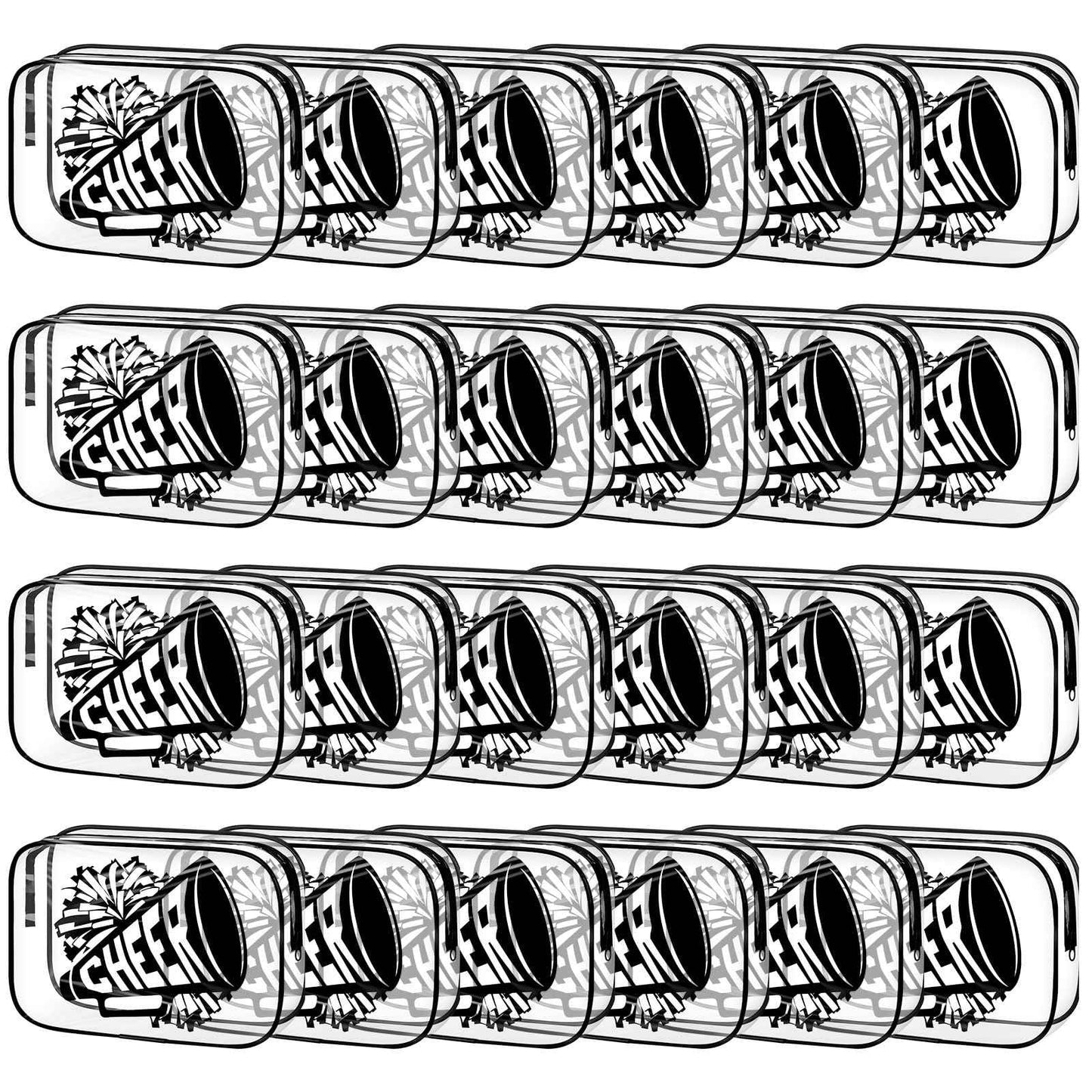 Kacctyen 24 Pcs Black Cheer Makeup Bag Cheer Gifts Bulk for Team 7 x 4.7 x 2.4'' Cosmetic Bag Cheerleader PVC Makeup Case Clear Toiletry Zipper Pouch for Cheerleading Teammates Party Supplies