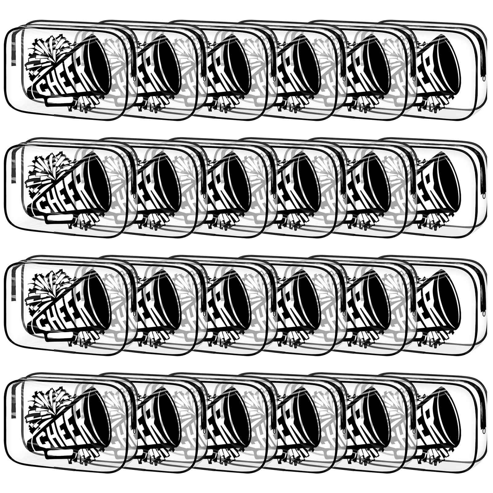 Kacctyen 24 Pcs Black Cheer Makeup Bag Cheer Gifts Bulk for Team 7 x 4.7 x 2.4'' Cosmetic Bag Cheerleader PVC Makeup Case Clear Toiletry Zipper Pouch for Cheerleading Teammates Party Supplies