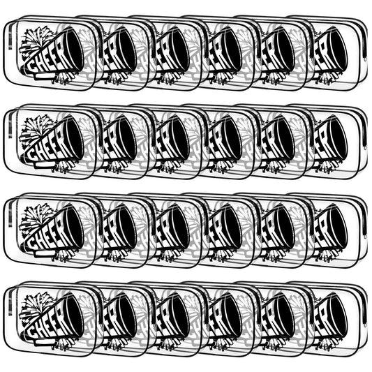 Kacctyen 24 Pcs Black Cheer Makeup Bag Cheer Gifts Bulk for Team 7 x 4.7 x 2.4'' Cosmetic Bag Cheerleader PVC Makeup Case Clear Toiletry Zipper Pouch for Cheerleading Teammates Party Supplies