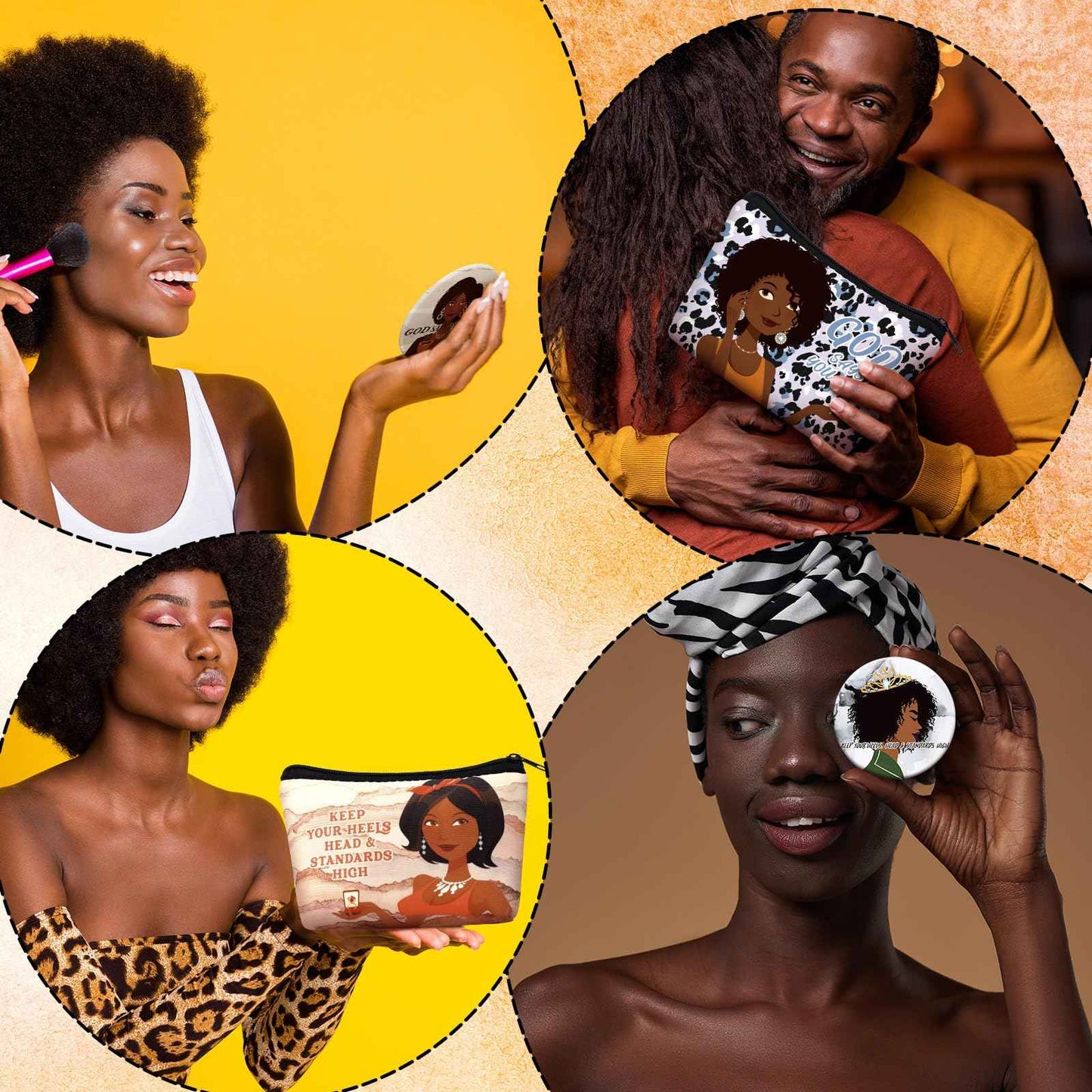 Kacctyen 20 Pcs Inspirational Gifts 10 Black African Women Makeup Bag 10 Mirrors Canvas Zipper Cosmetic Bags Travel Toiletry Pouch Bulk for Church Women Afro Housekeepers Teacher Coworker Employee