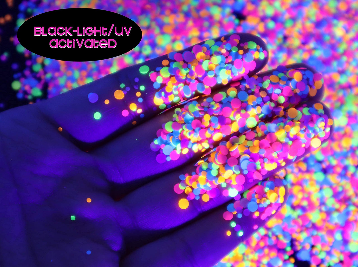 Rainbow Circles Face & Body Glitter - Chunky Glitter - UV Avtivated - Uses Include: Festival Rave Makeup Face Body Nails Resin Arts & Crafts, Resin, Tumblers, Bath Bombs - Multi-Size Circle Shape