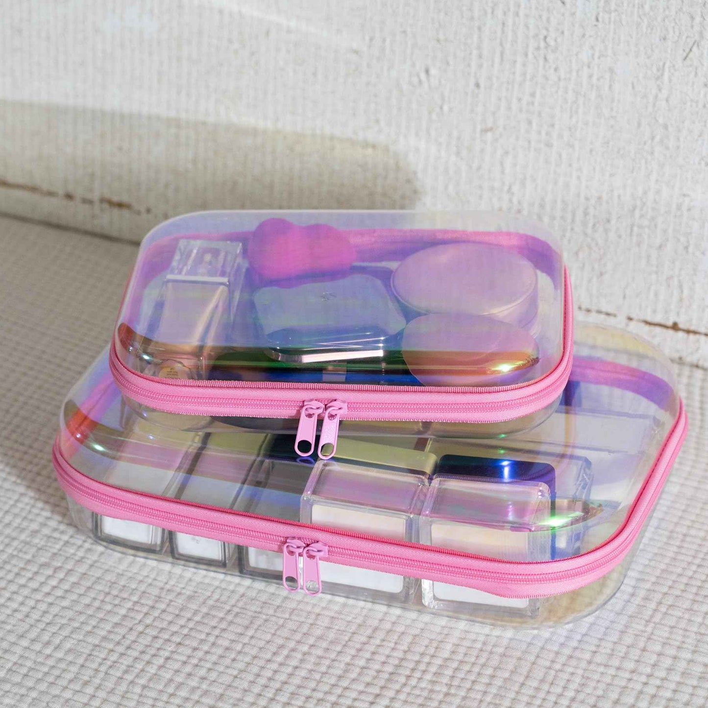 YSHXNX Toiletry Bag,Water Resistant Cosmetic Organizer for Bathroom,2 Pcs Quart Size Clear Iridescent Hard Shell Zipper Case for Toiletries,Portable Storage for Women girls,Travel Essentials
