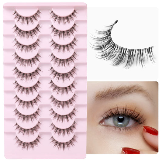 Natural Lashes with Clear Band False Eyelashes Pack 10 Pairs Fluffy Wispy False Lashes Natural Look 14MM Fake Eyelashes that Look Like Extensions