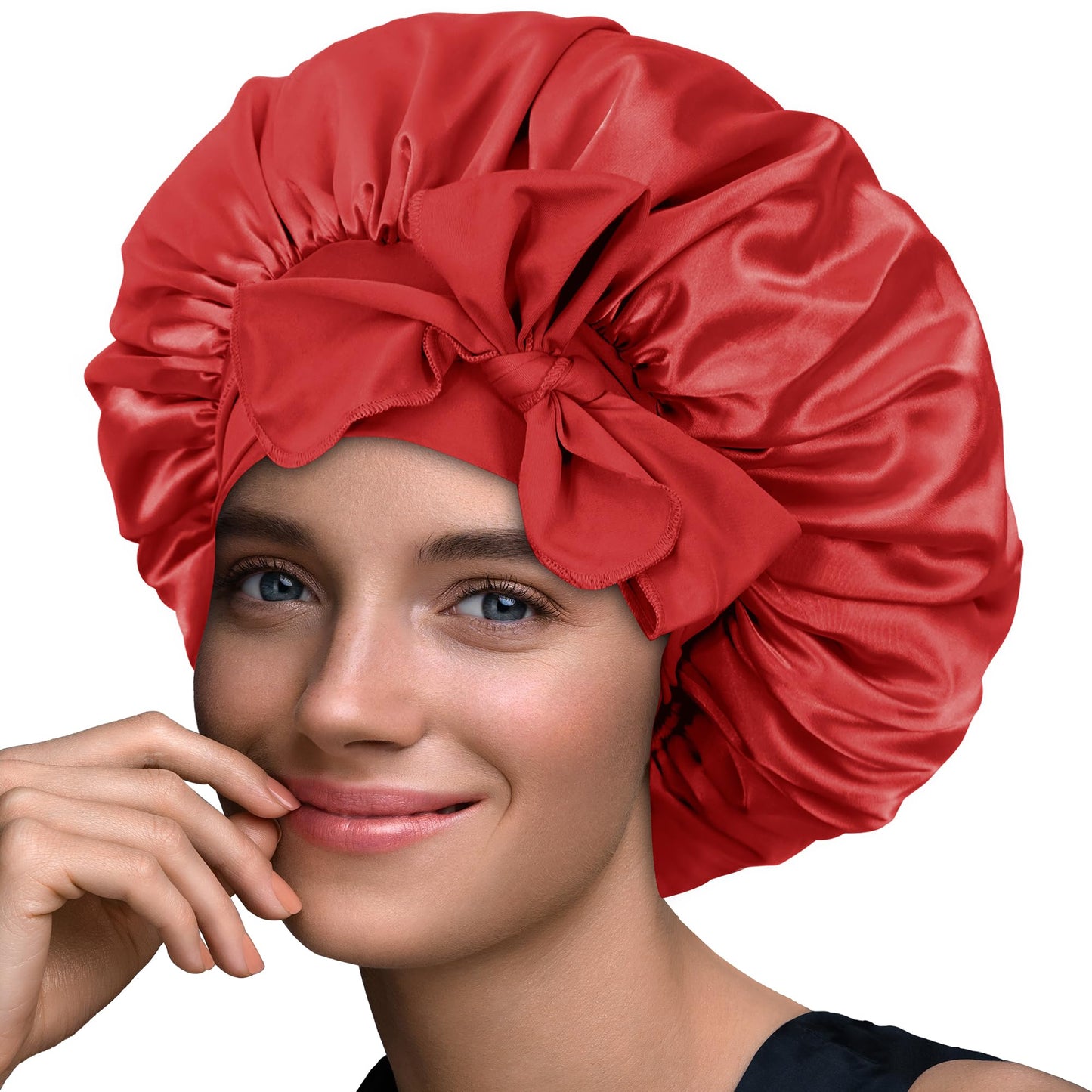 BONNET QUEEN Silk Bonnet for Sleeping Women Satin Bonnet Hair Bonnet night sleep cap scarf wrap for curly hair with tie band red