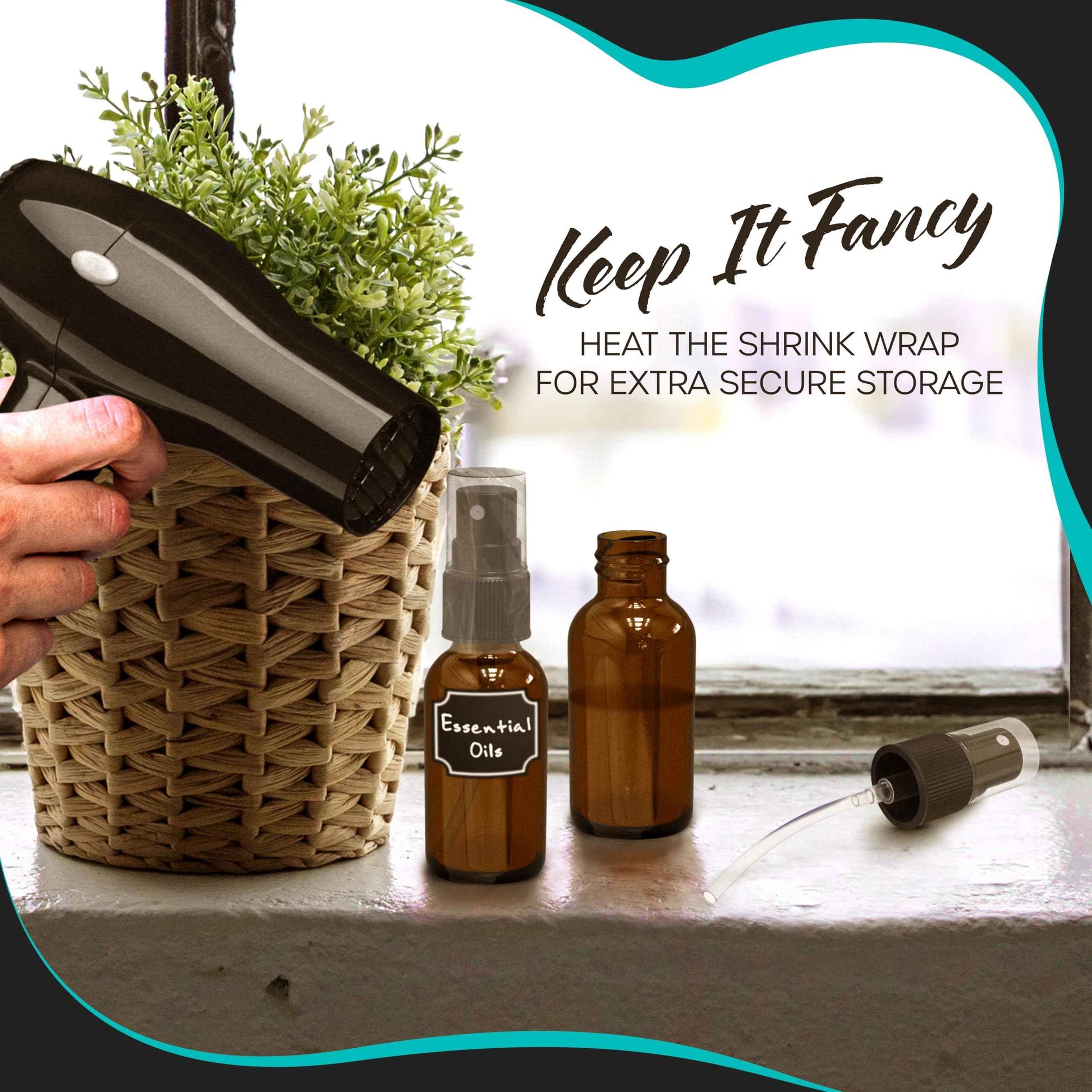 Nevlers Amber Glass Spray Bottles Small 1 Oz 48 PK | Mini Spray Bottle Set w/Amber Bottles, Shrink Wrap, Labels, Marker, Funnel & Brush | Travel Size Mist Bottle For Use as Oil Mister & Hair Mister