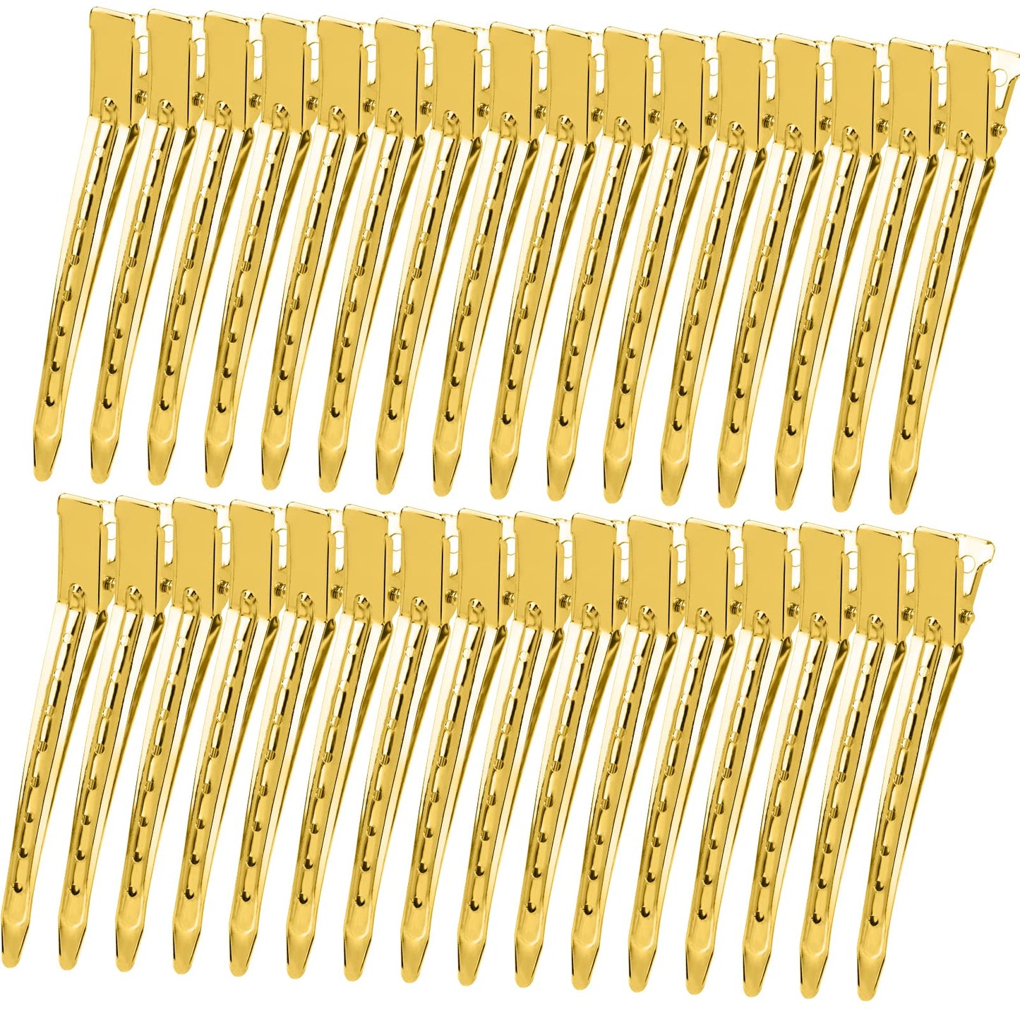 YGDZ 3.5 Inch Metal Duck Billed Clips with Holes - Alligator Curl Clips for Styling, Hair Coloring, Salon Use on Thick Hair Rollers, Gold