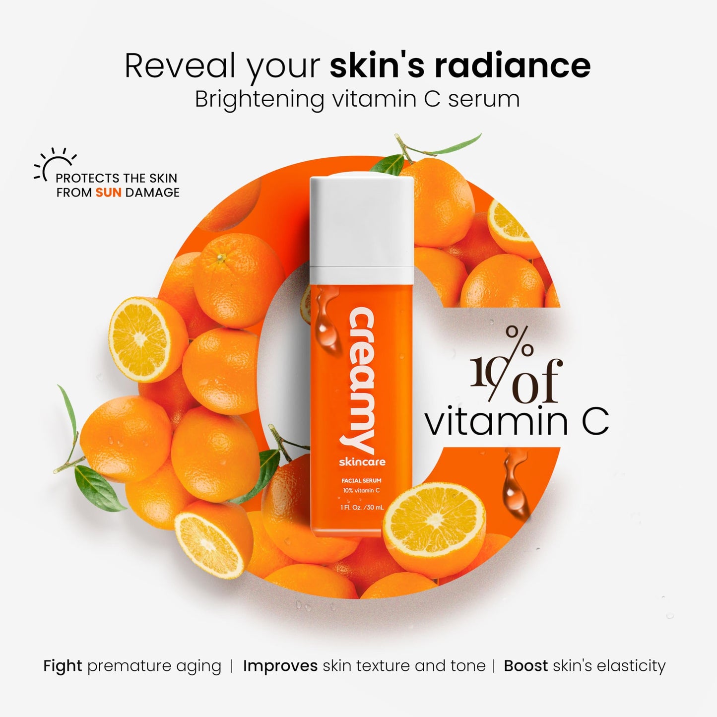 Creamy Vitamin C Face Serum, 10% Vitamin C, Vitamin C Serum for Glowing and Radiant Skin, Even Skin Tone, Prevent Premature Aging, All Skin Types, 1 fl oz/30mL