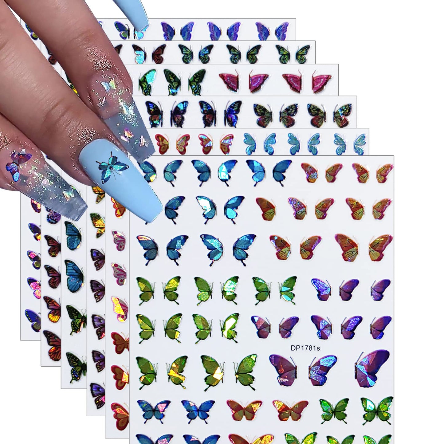 6 Sheets Butterfly Nail Stickers Laser Butterfly Nail Stickers for Nail Art Butterfly Nail Decals 3D Self-Adhesive Spring Nail Stickers Colorful Butterfly Nail Art Stickers Nail Supplies for Women