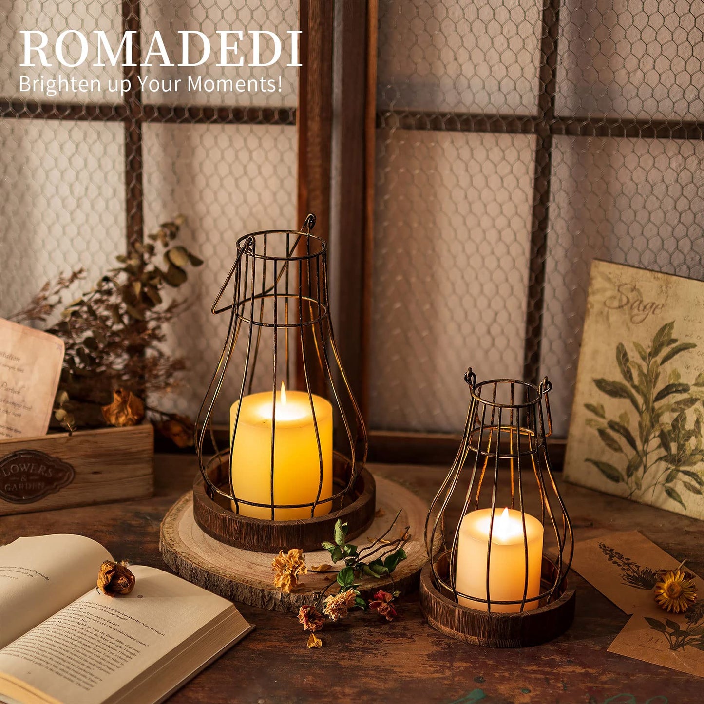 Romadedi Lantern Farmhouse Home Decor - Rustic Candle Holders Decorative Lanterns for Candle Living Room Kitchen Dining Coffee Table Fireplace Mantle Outdoor