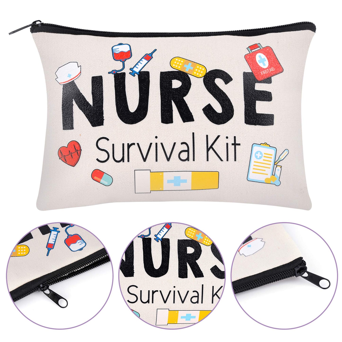 Kolewo4ever 8 Pieces Nurse Survival Kit Makeup Bags Funny Nurse Cosmetic Bag Nurse Practitioner Gifts Toiletry Bag For Nurse Practitioner Supplies