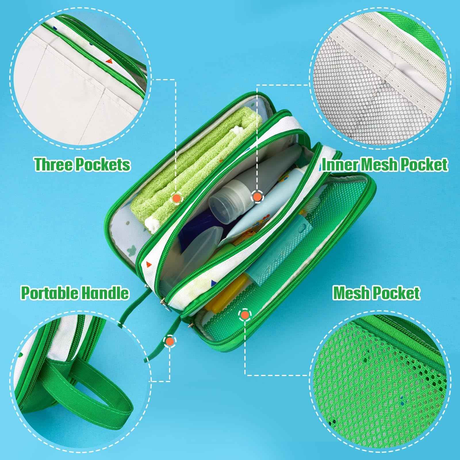 Dinosaur Toiletry Bag - Travel Toiletry Bag for Boys Kids Christmas Birthday Gift Toiletries Makeup Cosmetic Pouch Camping Traveling Toiletry Case Water-resistant Wash Bag Dopp Kit with Mesh Pocket