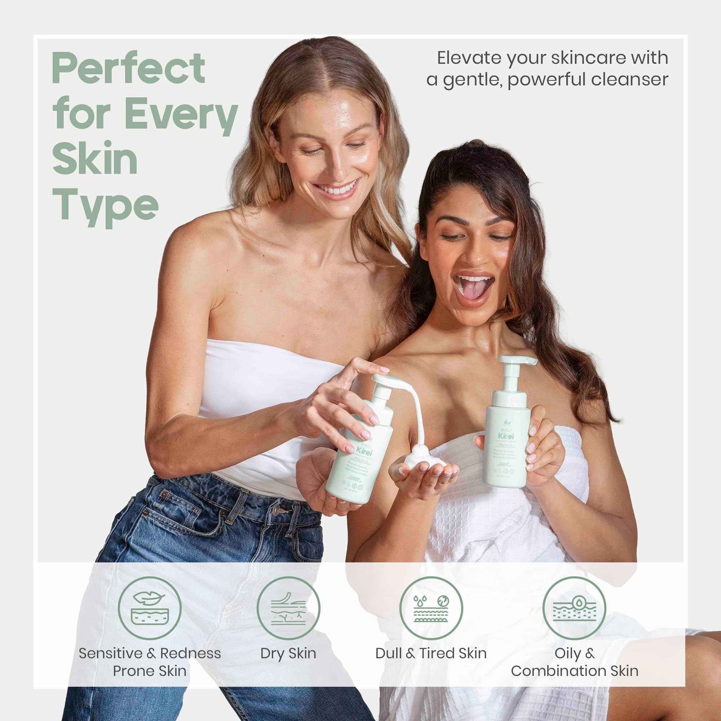 IKI Skincare - KIREI Foam Cleanser - Gentle Face Wash for Women with Aloe Vera & Cucumber Extract, Hydrating & Soothing, Dermatologically Tested, Suitable for Sensitive Skin, Paraben-Free