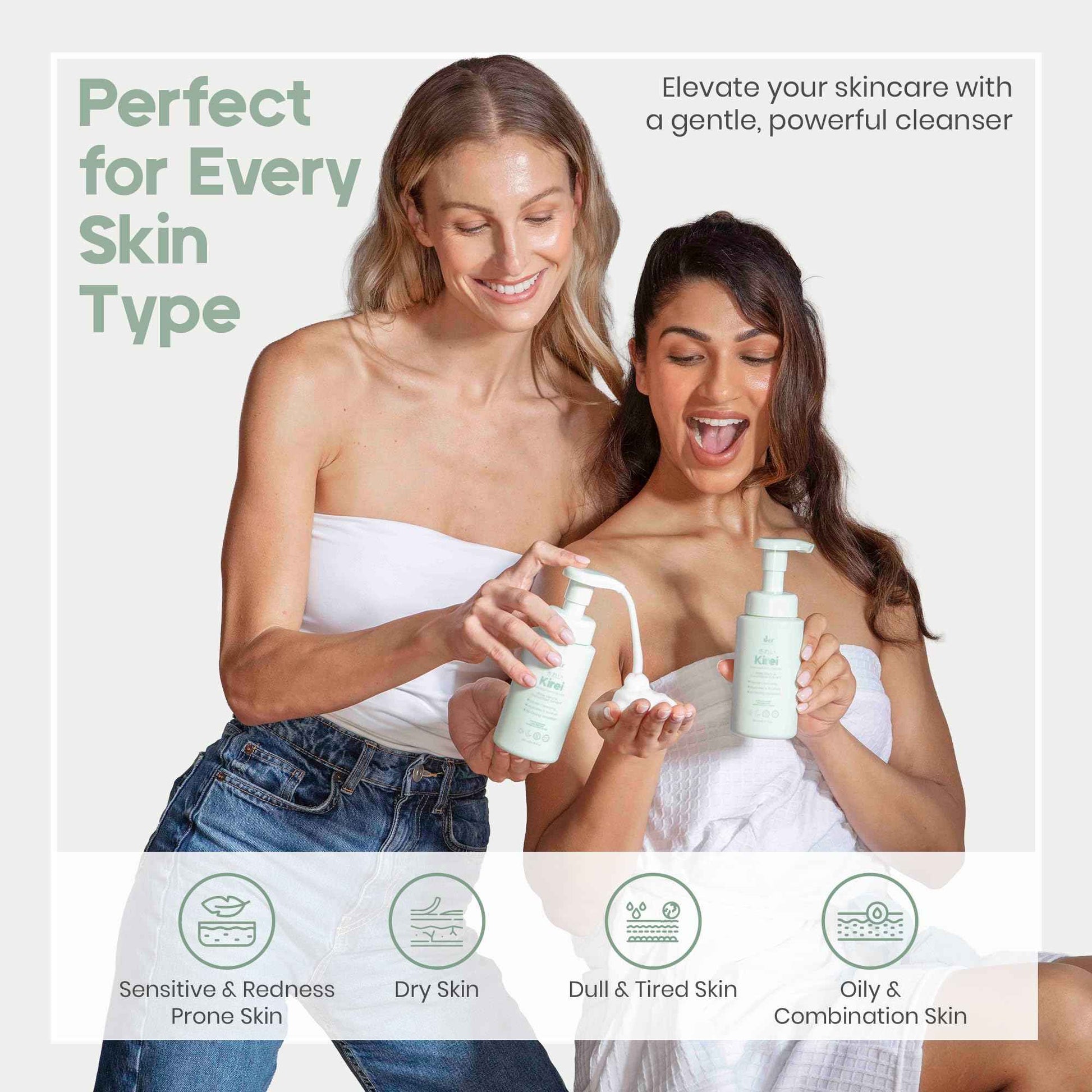 IKI Skincare - KIREI Foam Cleanser - Gentle Face Wash for Women with Aloe Vera & Cucumber Extract, Hydrating & Soothing, Dermatologically Tested, Suitable for Sensitive Skin, Paraben-Free