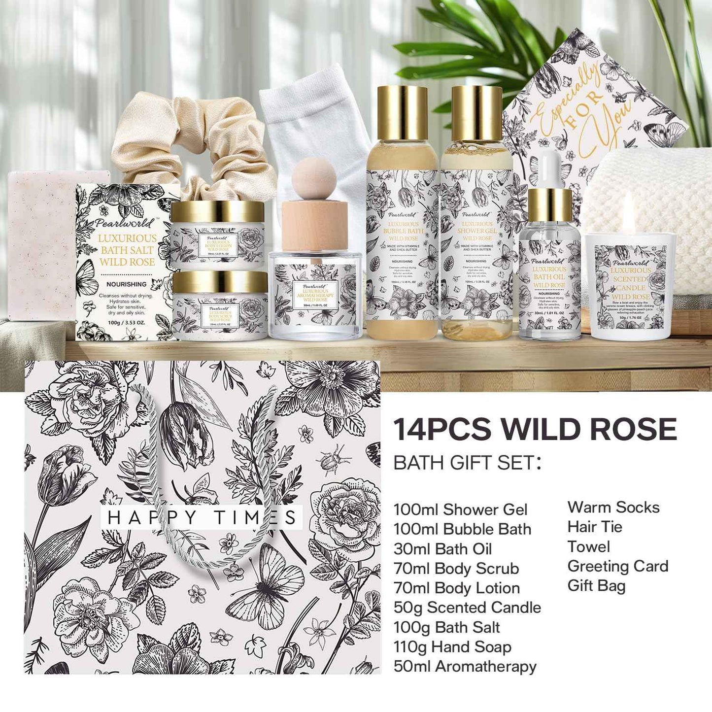 Spa Gift Set for Women- Luxury Rose 14 Pcs Bath Set, Home Spa Kit, Christmas Gift for Women, Birthday Gifts