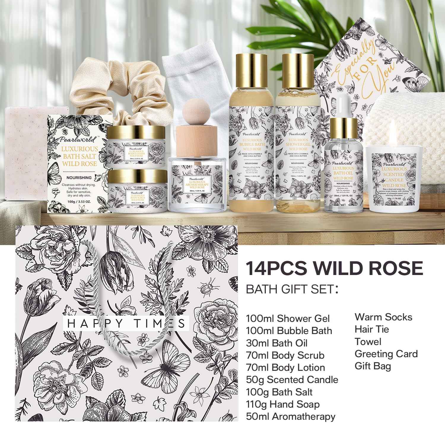 Spa Gift Set for Women- Luxury Rose 14 Pcs Bath Set, Home Spa Kit, Christmas Gift for Women, Birthday Gifts