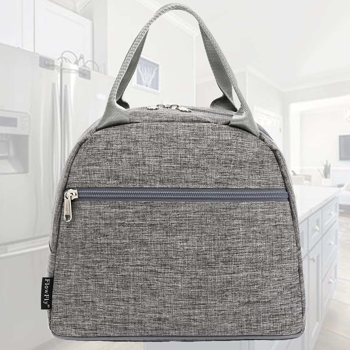 FlowFly Lunch Bag Tote Bag Lunch Organizer Lunch Holder Insulated Lunch Cooler Bag for Women/Men,Heather Grey