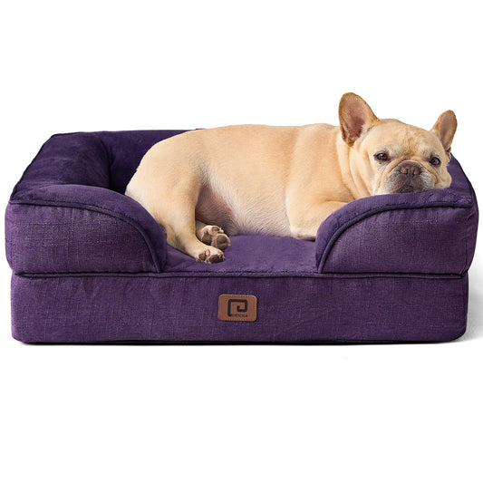 EHEYCIGA Orthopedic Dog Bed for Small Dogs, Waterproof Memory Foam Small Dog Beds with Sides, Non-Slip Bottom and Egg-Crate Foam Medium Dog Couch Bed with Washable Removable Cover, Purple