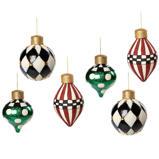 MacKenzie-Childs Jolly Glass Ornaments, Christmas-Tree Decorations Set, Set of 6