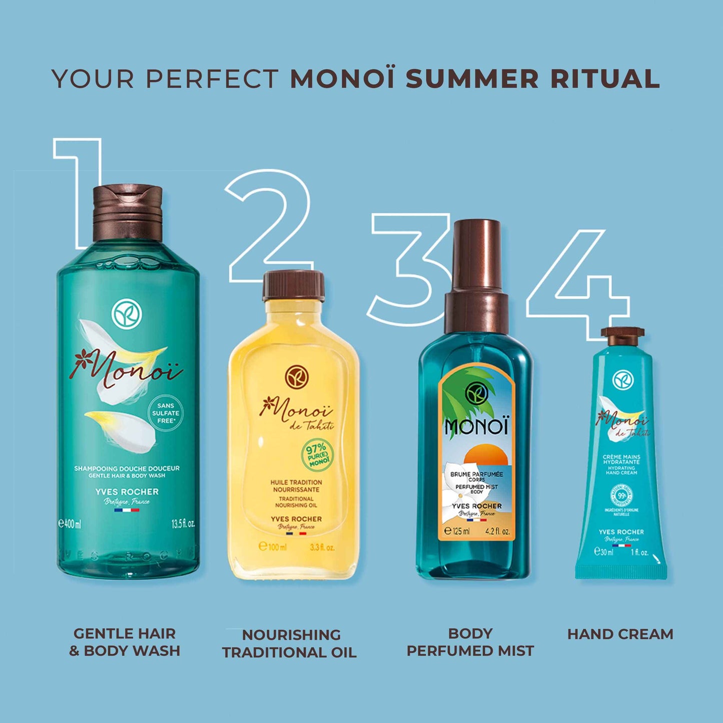 Yves Rocher Monoï de Tahiti Traditional Nourishing Oil for Body and Hair – 3.4 Oz – 1 Ct