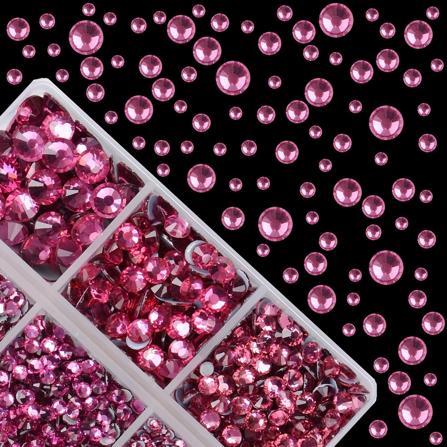 4000Pcs Mixed Size Hot Fix Round Crystals Gems Glass Stones Hotfix Flat Back Rhinestones (Fuchsia)