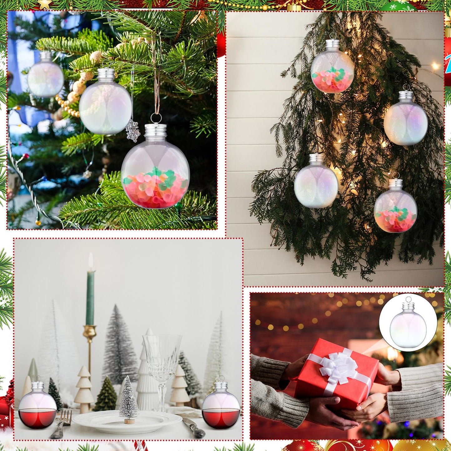 12 Pcs Christmas Drink Balls 3 Inches Drink Ornament Balls Iridescent Christmas Fillable Drinks Christmas Hanging Booze Balls Juice Pendant Bottle Bulbs for Party Decor 250ml