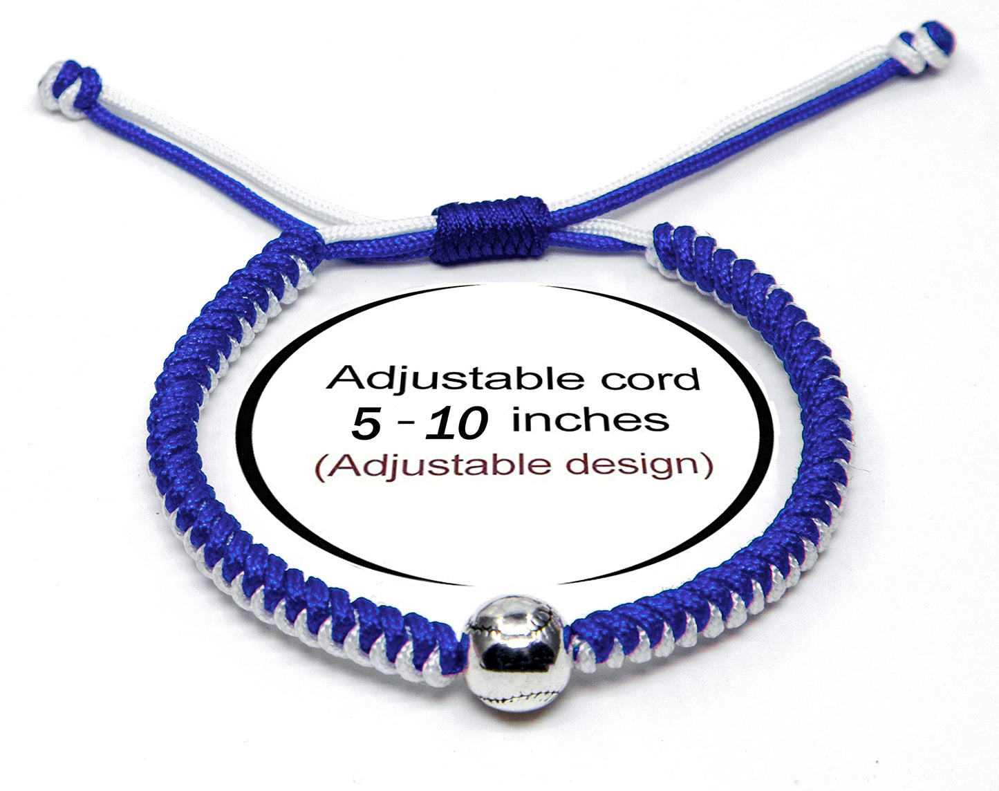 Handmade Braided Bracelets Baseball Gifts for Boys Adjustable Wristbands with Baseball Beads, Inspirational Baseball Bracelets for Girls Teens Adults (Blue 2PCS)