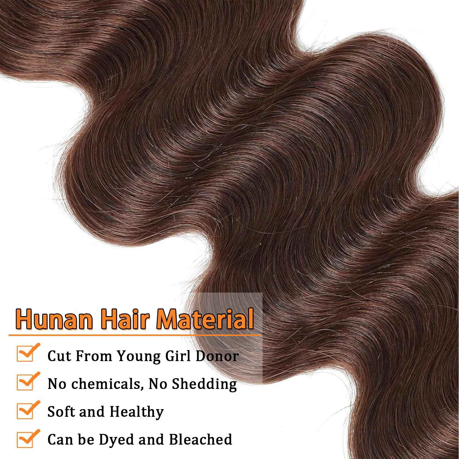 Chocolate Brown Lace Front Closure 4x4 Human Hair 20 Inch Body Wave Transparent Lace High Density Pre Plucked Baby Hair Light Brown Unprocessed Brazilian Virgin Human Hair