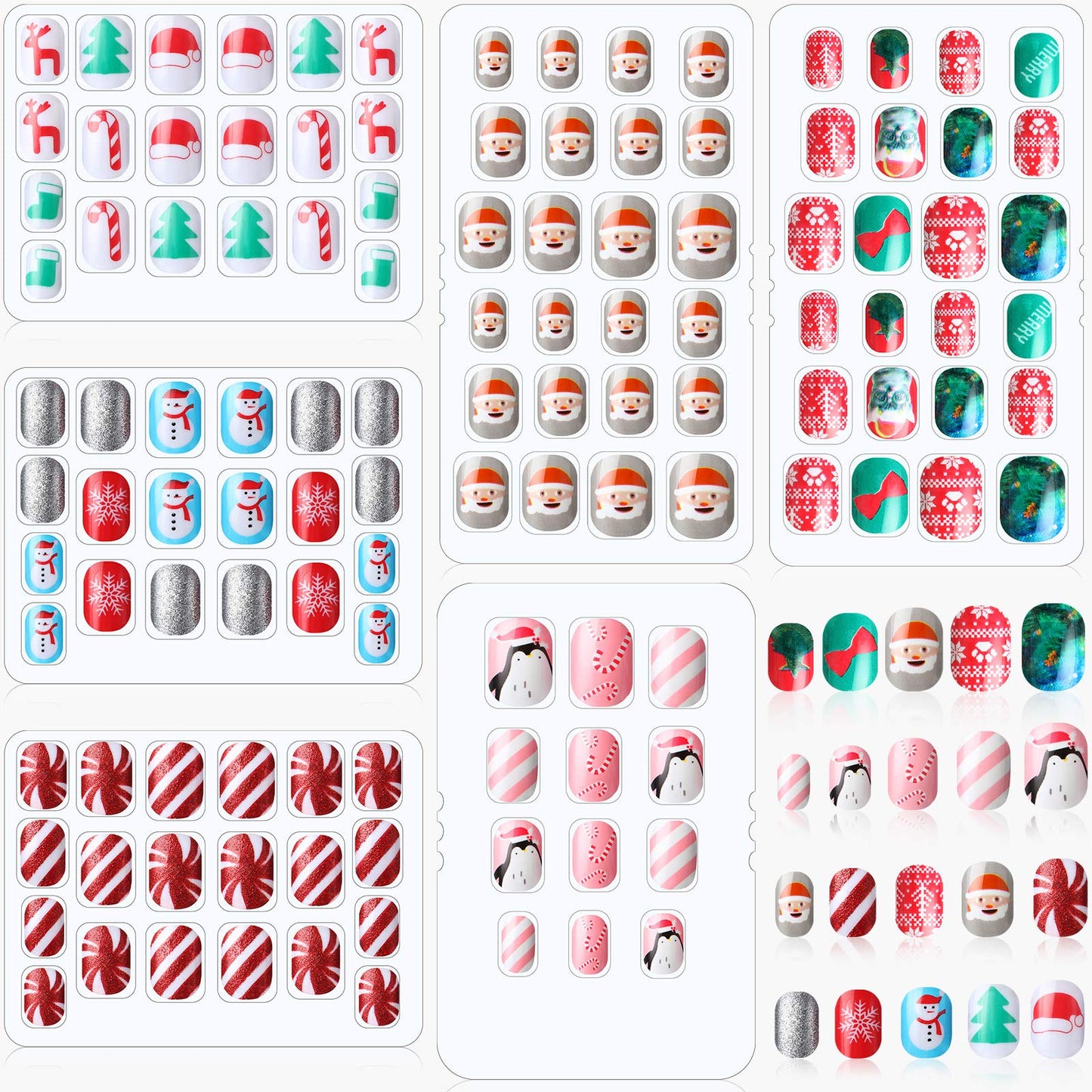 120 Pieces Girls Press on Nails Fake Nails Artificial Nails Children Full Cover Short False Fingernails for Girls Kids Nail Design Decoration (Merry Christmas)