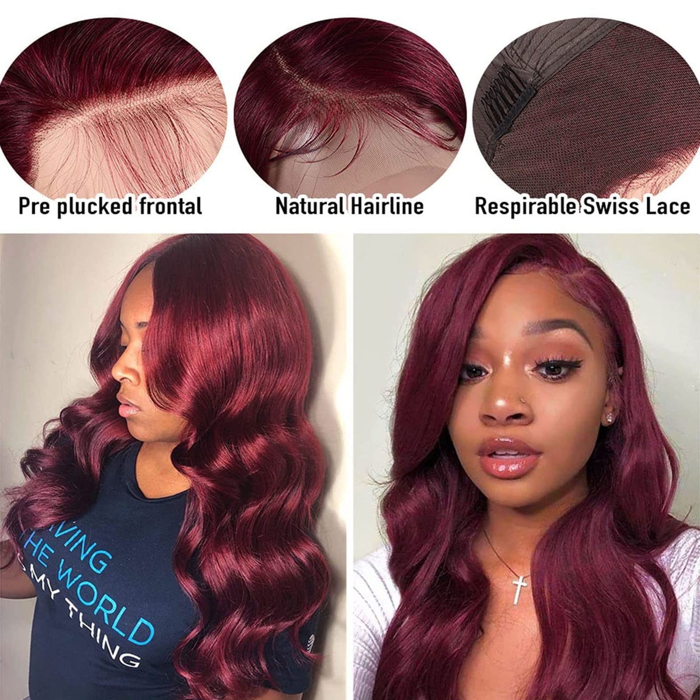 Aaliweya 99j Burgundy Lace Front Wigs Human Hair 99j 13x4 Body Wave HD Transparent Lace Frontal Wigs For Women 180% Density Pre Plucked Glueless Wine Red Color Virgin Human Hair Wigs 26inch