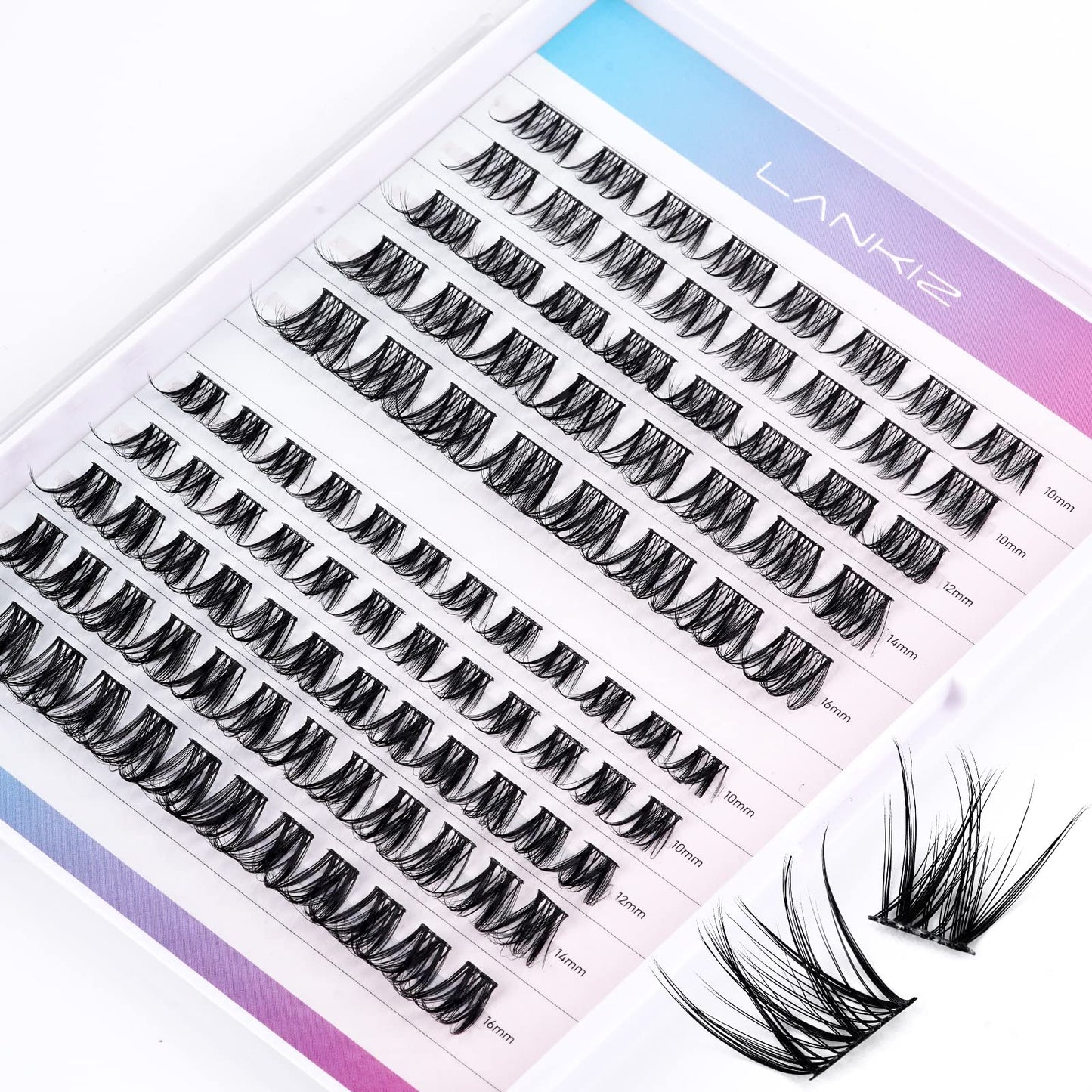 LANKIZ DIY lash Extensions Wispy, Lash Clusters Individual Lash Extensions, D Curl Soft and Lightweight 10-16mm Mix Resuale Wide Band+Mix Style Cluster Lashes for Home use (Hybrid D+Classic D)