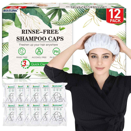 Shampoo Caps No Rinse, 12 Pack Waterless Shampoo Caps for Bedridden Patients and Elderly, Rinse Free Hair Washing Shower Caps for Post Surgery, Hospital, Camping