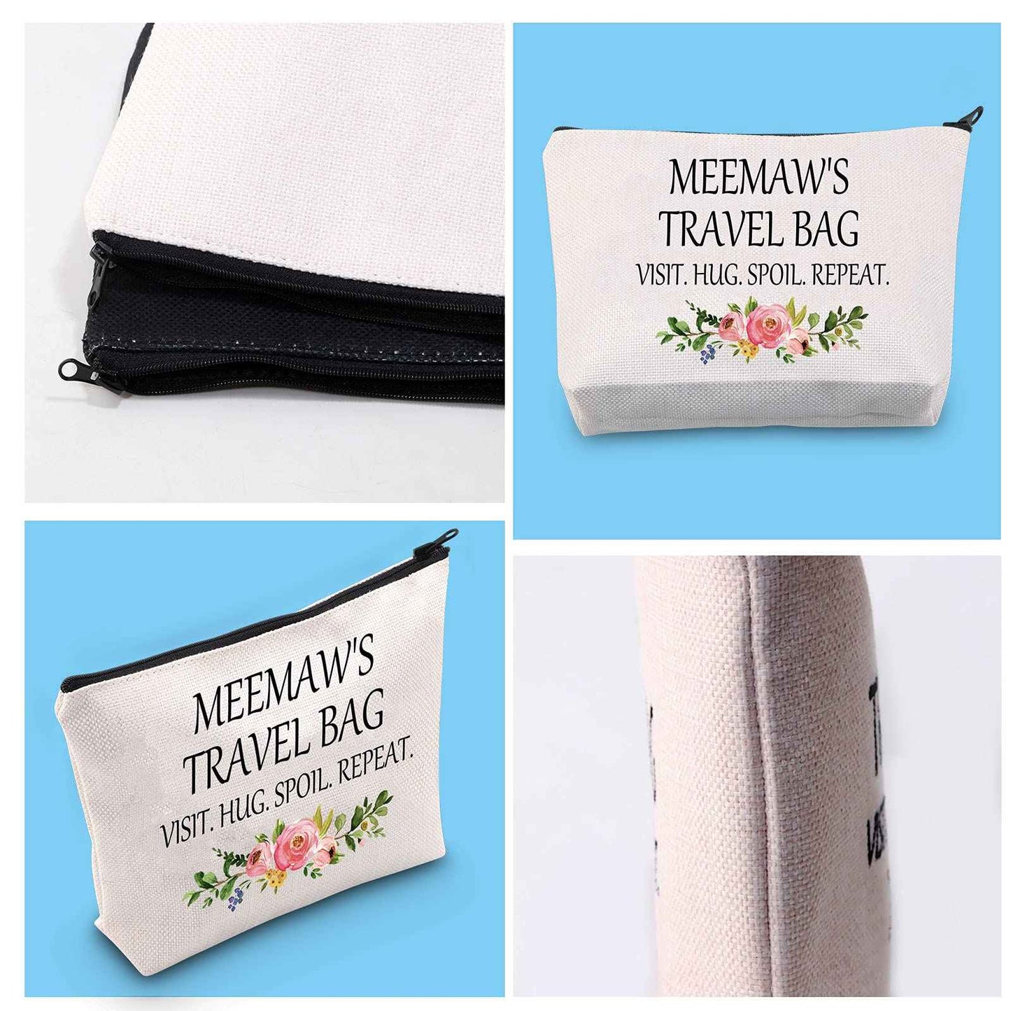 GJTIM Meemaw Gift Grandmother Gift Mother Day Zipper Pouch Cosmetic Bag Birthday Gifts for Grandma (Meemaw's Travel Bag)