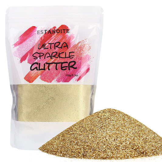 Metallic Fine Glitter Powder 150g, Fine Resin Glitter Sequins, Holographic Polyester Glitter for Resin, Slime, Tumblers, Painting Arts, Cosmetic Glitter for Body Face Makeup, Nail Arts (Honey Gold)