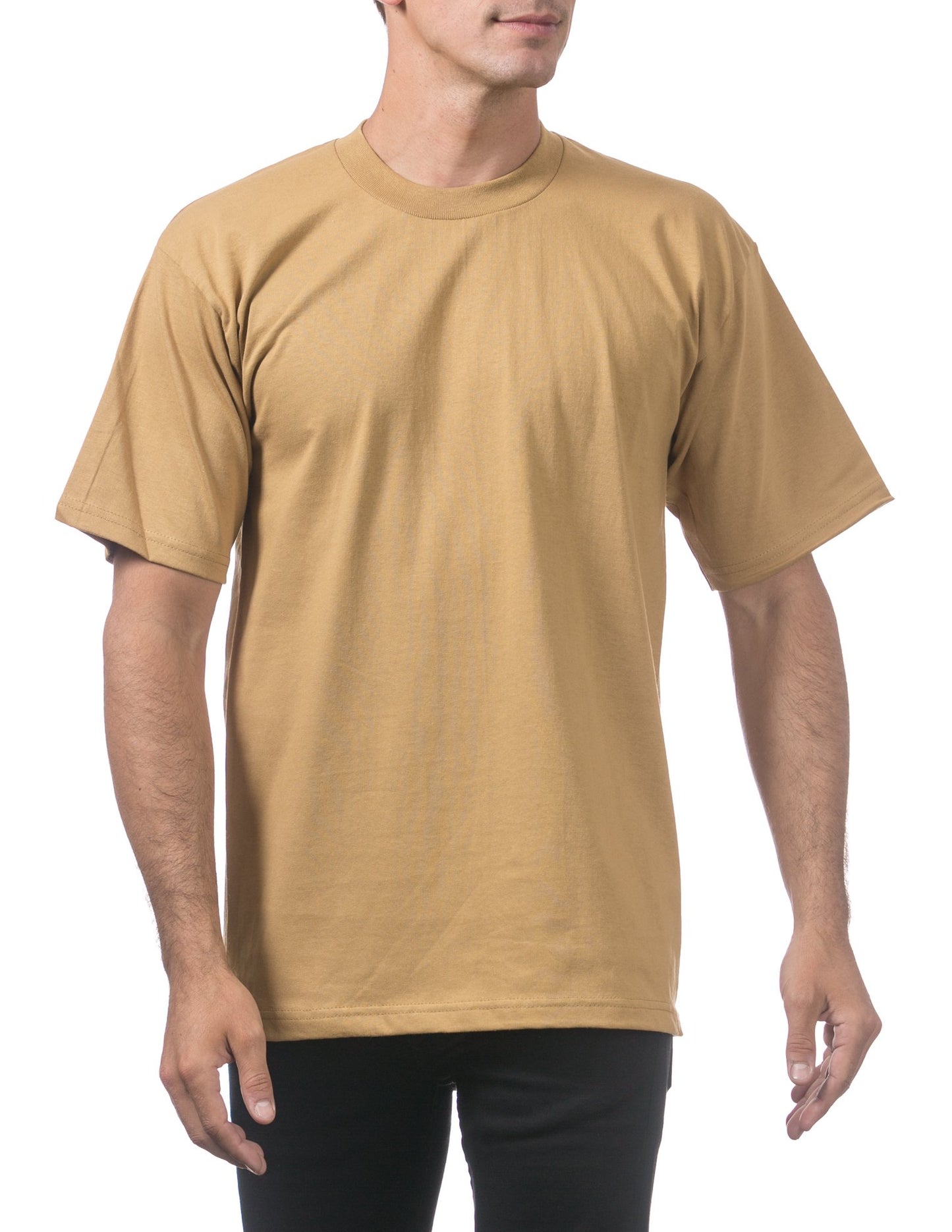 Pro Club Men's Heavyweight Cotton Short Sleeve Crew Neck T-Shirt, Mustard, Small