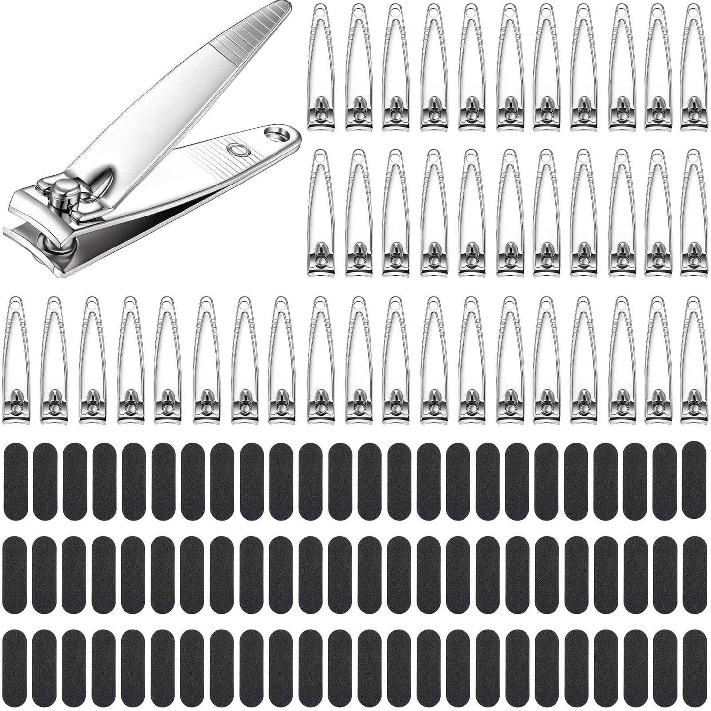 Lothee 120 Pcs Nail Clippers and Nail File Sets Bulk for Men Women 60 Pcs Thick Stainless Steel Fingernail and Toenail Cutter Clippers 60 Mini Double Sided Emery Board Manicure Pedicure Beauty Salon