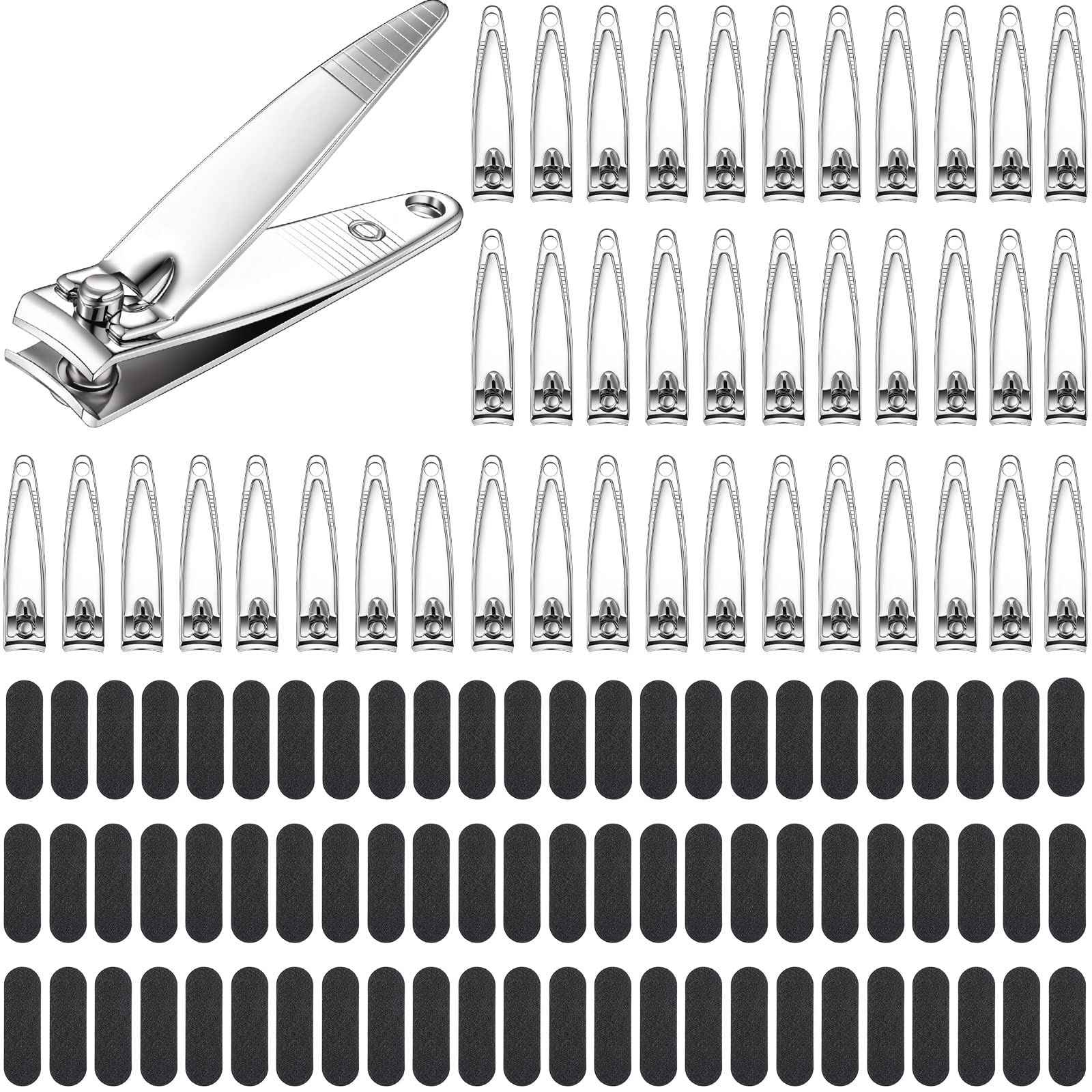 Lothee 120 Pcs Nail Clippers and Nail File Sets Bulk for Men Women 60 Pcs Thick Stainless Steel Fingernail and Toenail Cutter Clippers 60 Mini Double Sided Emery Board Manicure Pedicure Beauty Salon
