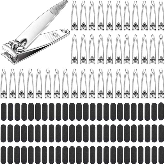 Lothee 120 Pcs Nail Clippers and Nail File Sets Bulk for Men Women 60 Pcs Thick Stainless Steel Fingernail and Toenail Cutter Clippers 60 Mini Double Sided Emery Board Manicure Pedicure Beauty Salon
