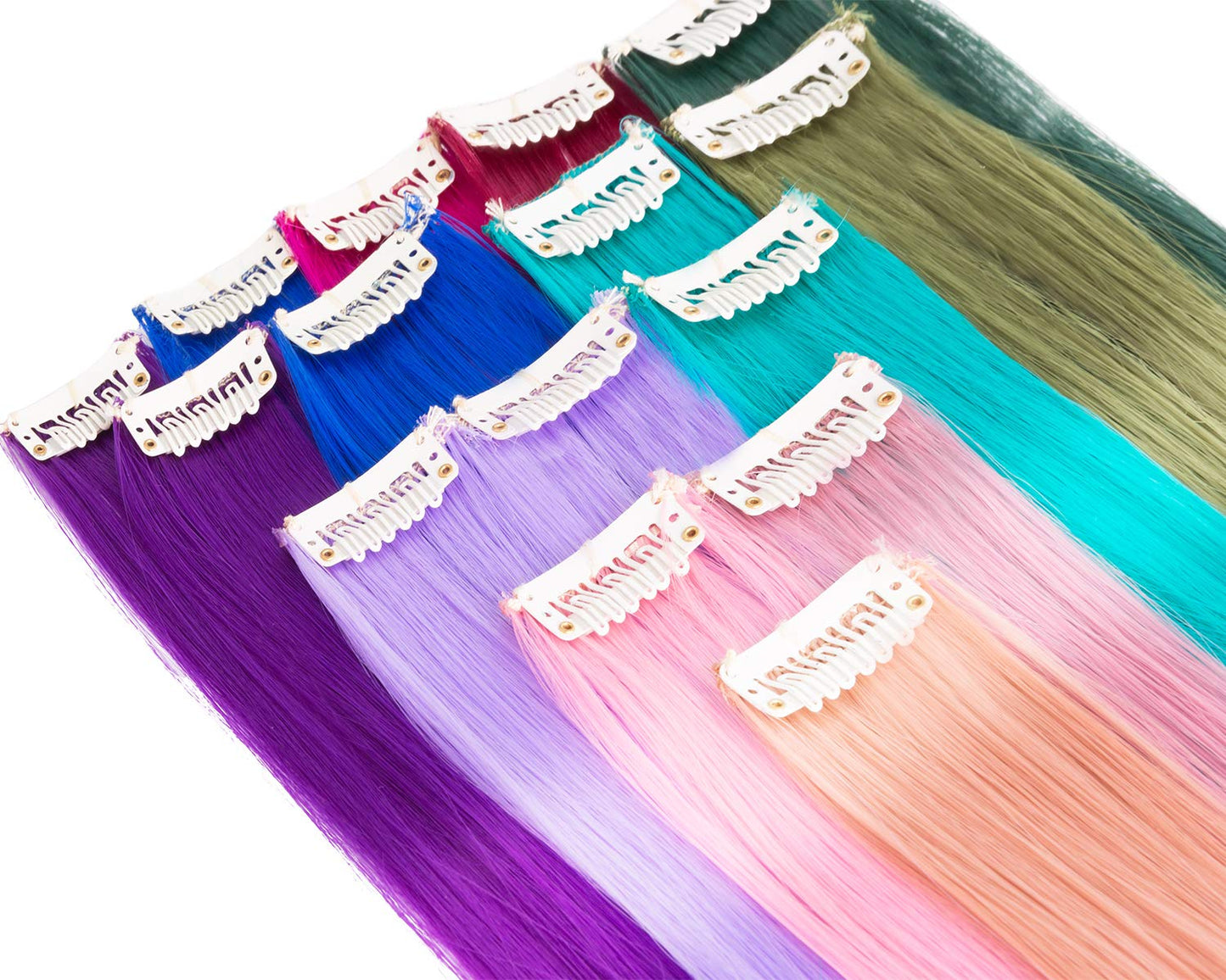 Colored Clip in Hair Extensions 24 Inch Rainbow Hair Synthetic straight Hair Extensions for Women Girls Kids Gift Multi-Colors Party Hairpiece Bright Yellow