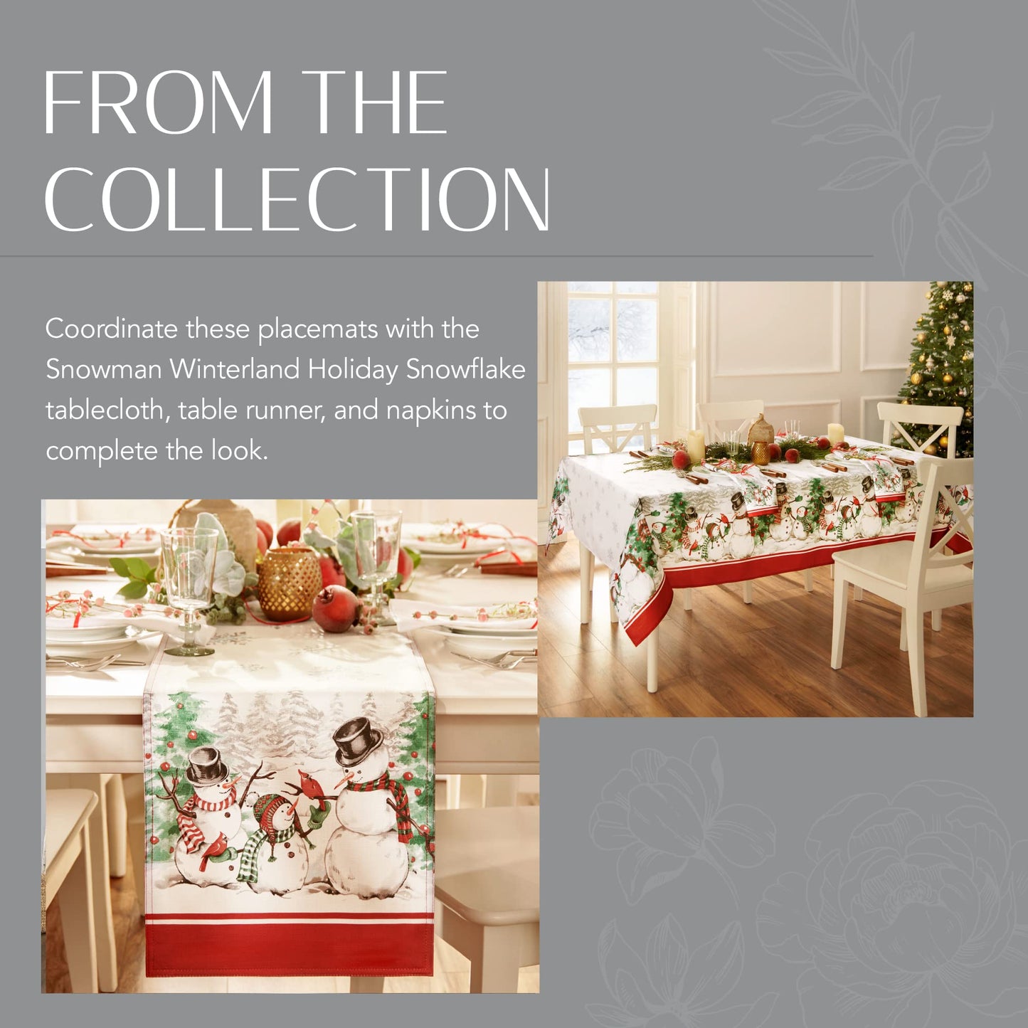 Elrene Home Fashions Snowman Winterland Holiday Snowflake Placemats, Set of 4, 13 Inches x 19 Inches