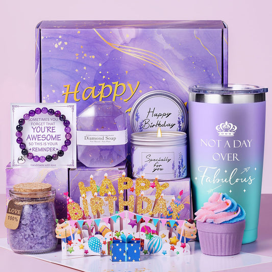 Aeenr Birthday Gifts for Women-40th Birthday Gifts Women-50th Birthday Gifts for Her 30th Birthday Lavender Purple Gift Baskets, Gift Set for Sister Mom Wife Girlfriend Coworker Best Friend-Christmas