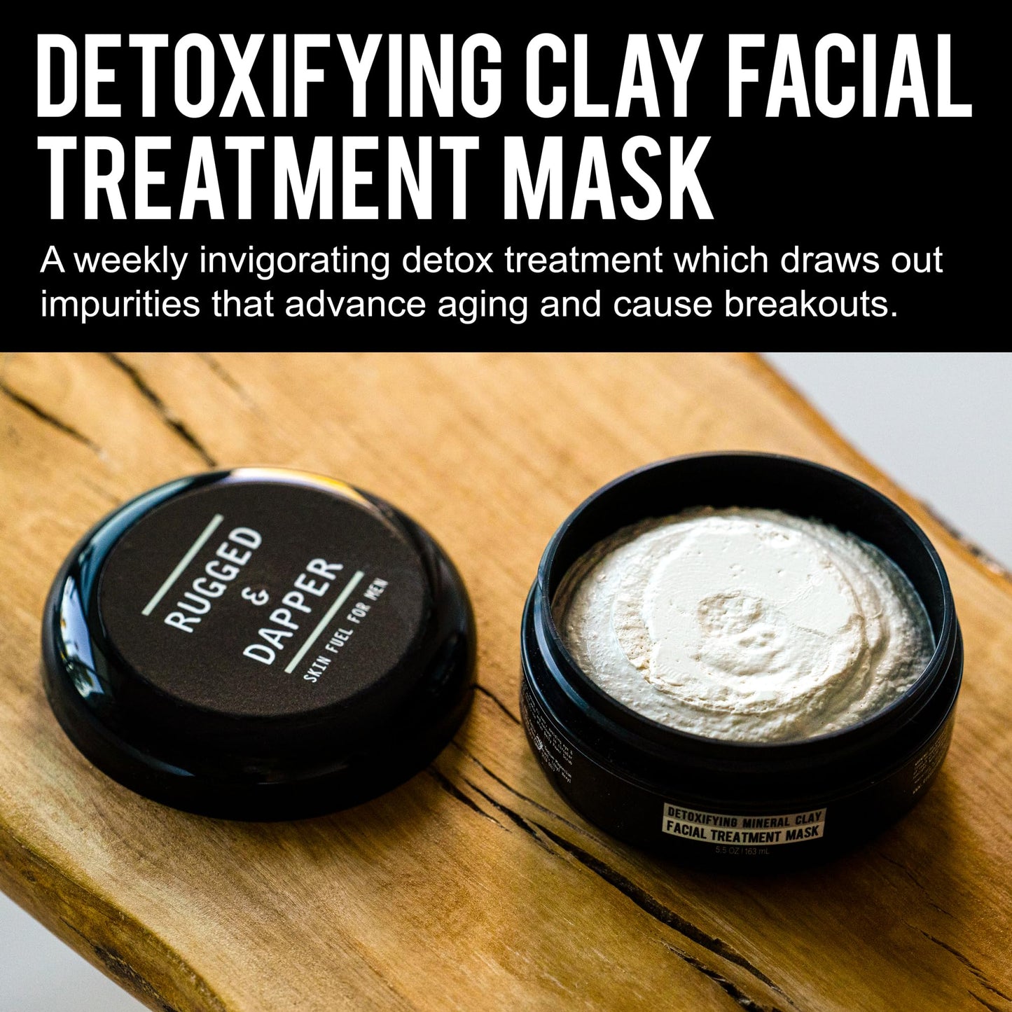 RUGGED & DAPPER Detox Mineral Clay Facial Mask | Natural Acne & Age Defense Treatment for Men- 5.5 Oz